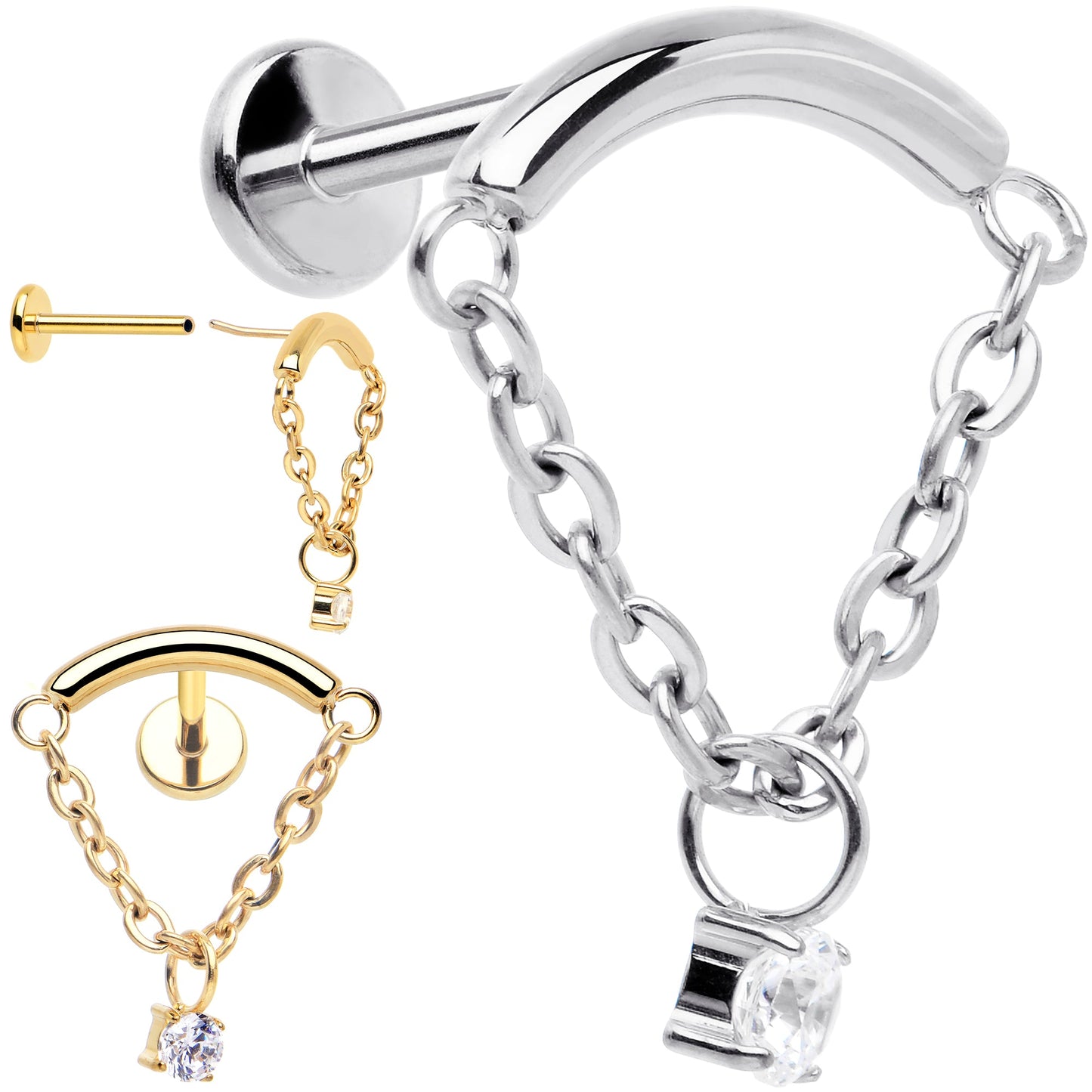 18G 5/16 CZ Gem Titanium Threadless Dangle Hidden Helix Earring