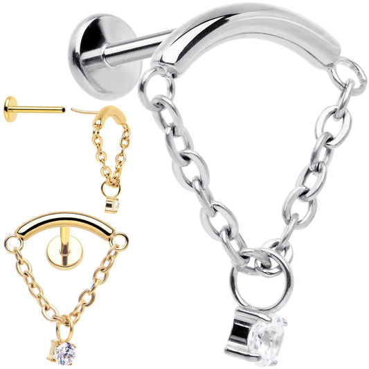 18G 5/16 CZ Gem Titanium Threadless Dangle Hidden Helix Earring