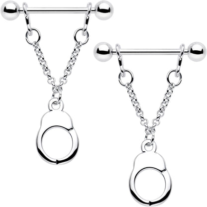 14G 3/4 Handcuff Chain Dangle Nipple Ring Set