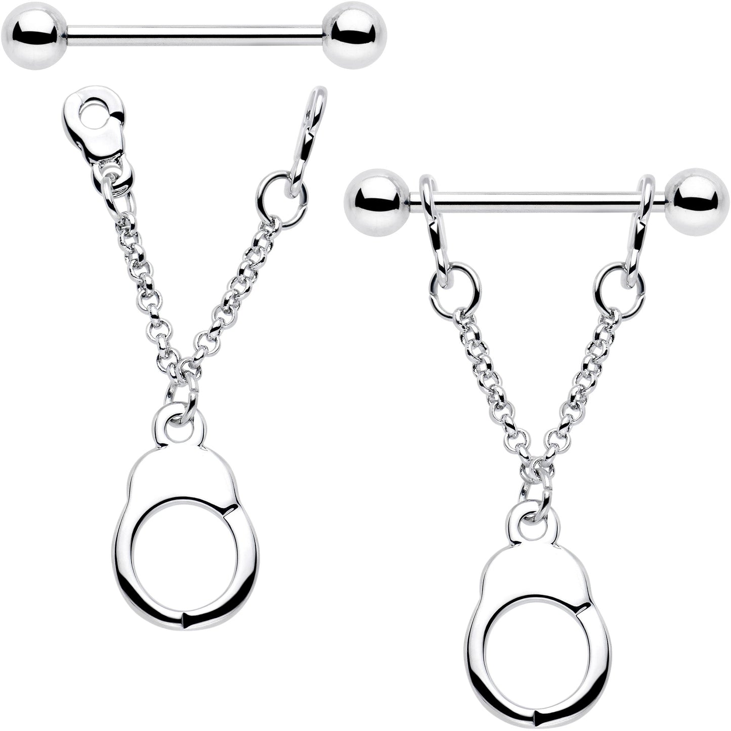 14G 3/4 Handcuff Chain Dangle Nipple Ring Set