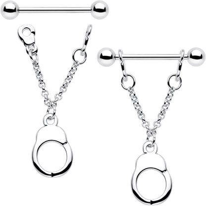 14G 3/4 Handcuff Chain Dangle Nipple Ring Set