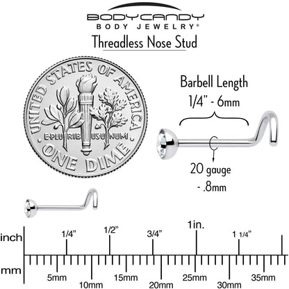 20G 3mm CZ Bezel Set Push-In Threadless Nose Screw Nose Ring