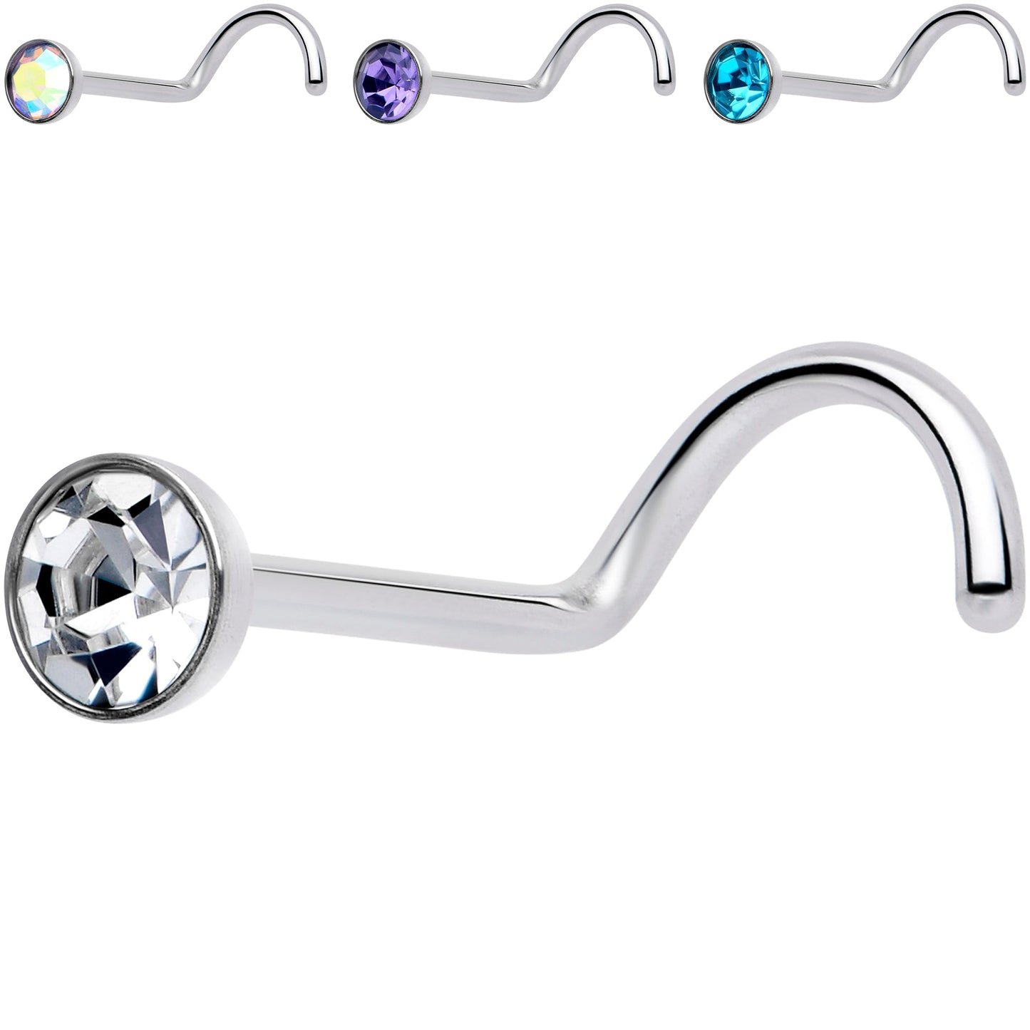 20G 3mm CZ Bezel Set Push-In Threadless Nose Screw Nose Ring