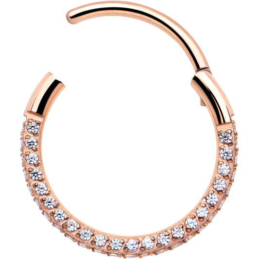20G Rose Gold PVD Implant Grade Titanium Triple Sided Micro Gem Hinged Nose Hoop