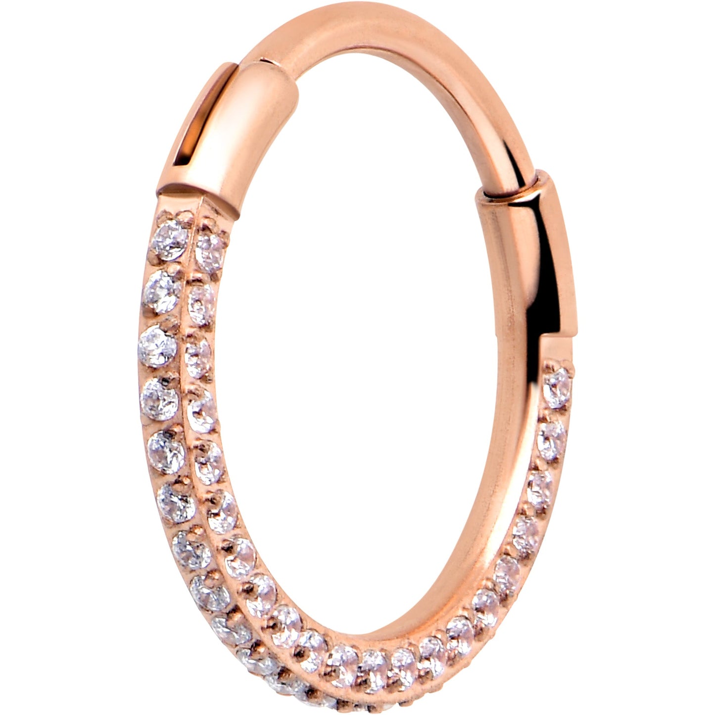 20G Rose Gold PVD Implant Grade Titanium Triple Sided Micro Gem Hinged Nose Hoop