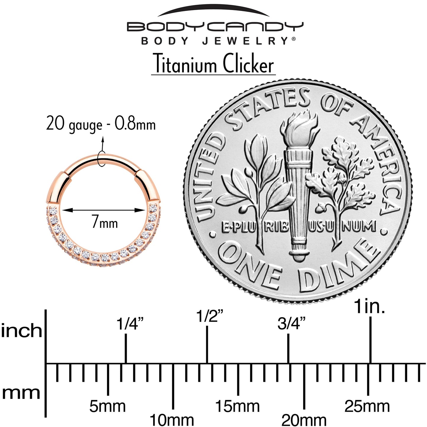 20G Rose Gold PVD Implant Grade Titanium Triple Sided Micro Gem Hinged Nose Hoop