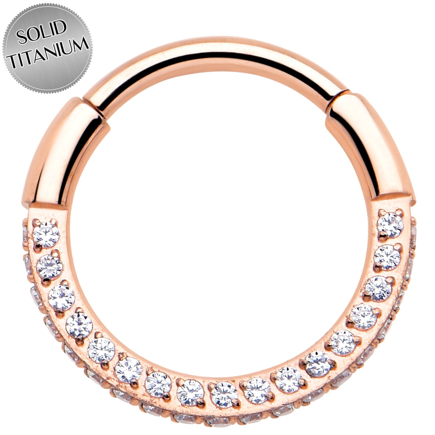 20G Rose Gold PVD Implant Grade Titanium Triple Sided Micro Gem Hinged Nose Hoop
