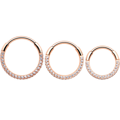 20G Rose Gold PVD Implant Grade Titanium Triple Sided Micro Gem Hinged Nose Hoop