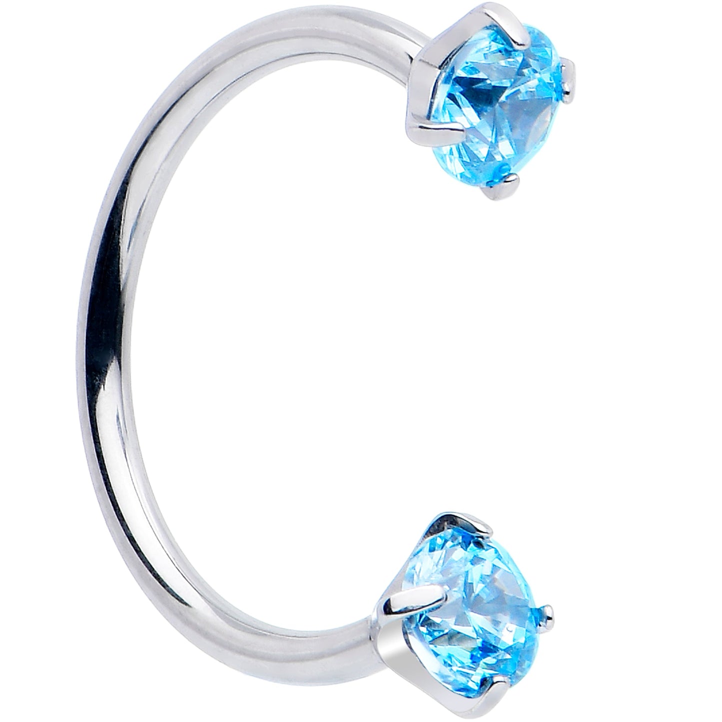 Double Gem Titanium Horseshoe Nose Ring -  Internally Threaded Solid Titanium CZ Horseshoe Nose Hoop