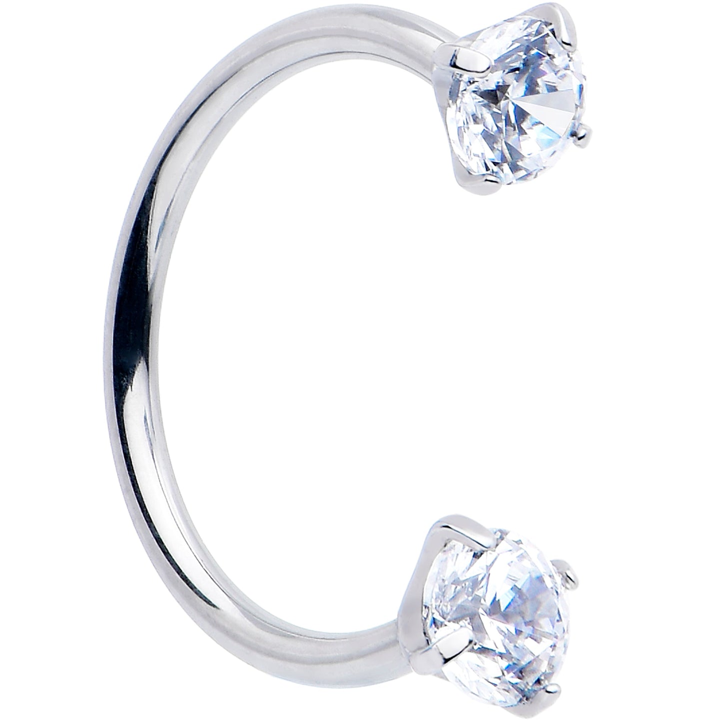 Double Gem Titanium Horseshoe Nose Ring -  Internally Threaded Solid Titanium CZ Horseshoe Nose Hoop