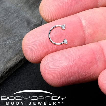 Double Gem Titanium Horseshoe Nose Ring -  Internally Threaded Solid Titanium CZ Horseshoe Nose Hoop