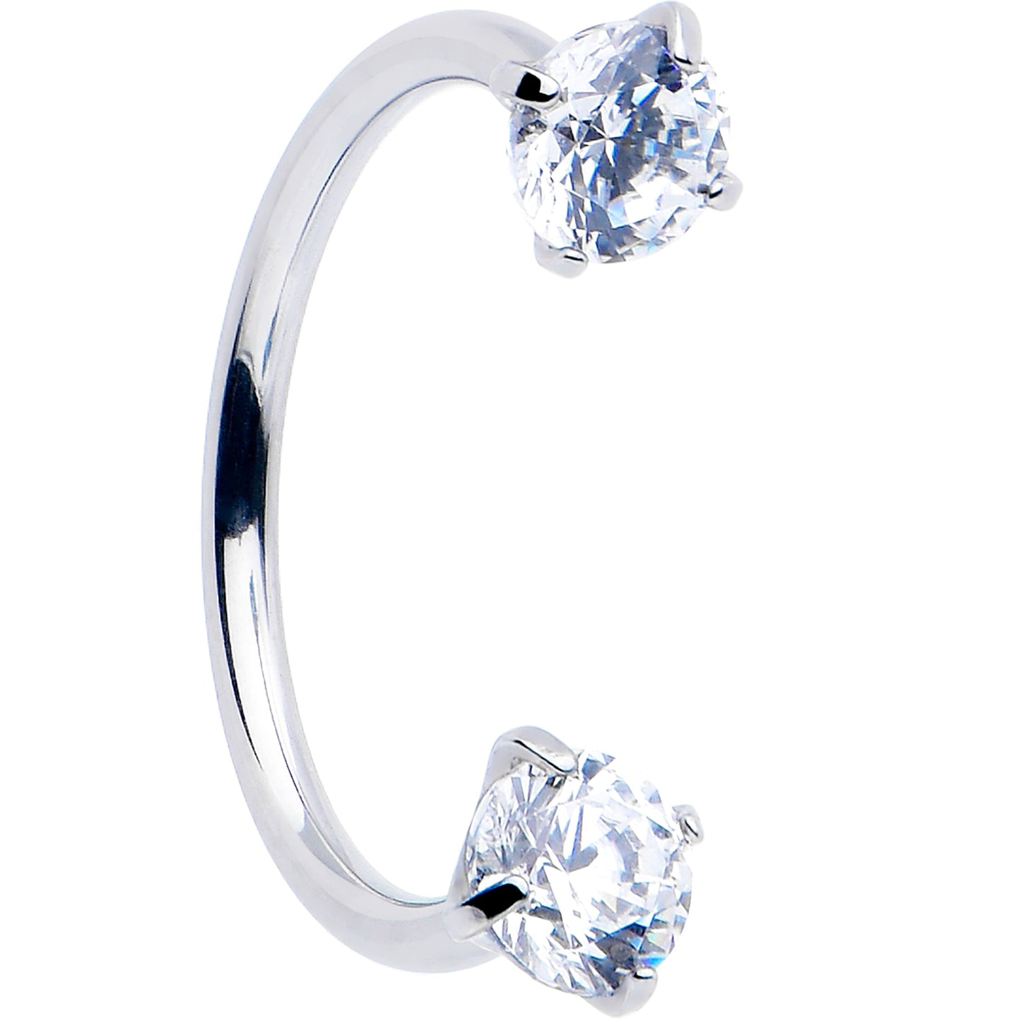 Double Gem Titanium Horseshoe Nose Ring -  Internally Threaded Solid Titanium CZ Horseshoe Nose Hoop