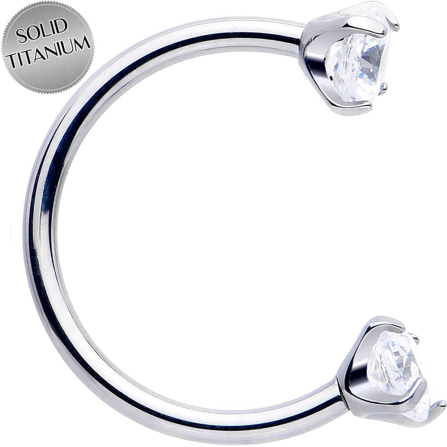 Double Gem Titanium Horseshoe Nose Ring -  Internally Threaded Solid Titanium CZ Horseshoe Nose Hoop