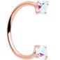 Double Gem Titanium Horseshoe Nose Ring -  Internally Threaded Solid Titanium CZ Horseshoe Nose Hoop