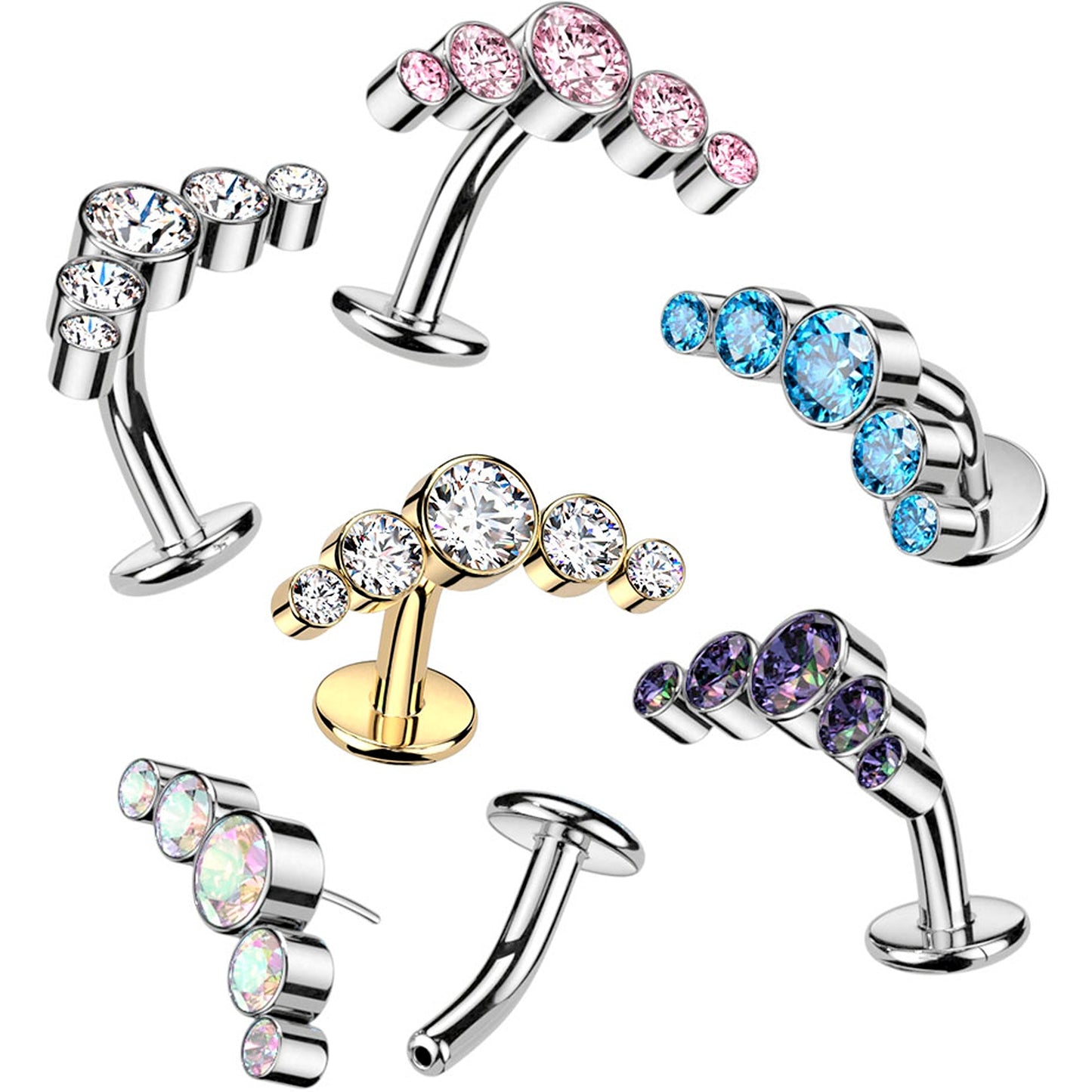 Cubic Zirconia Gem Titanium Curve Threadless Floating Belly Ring