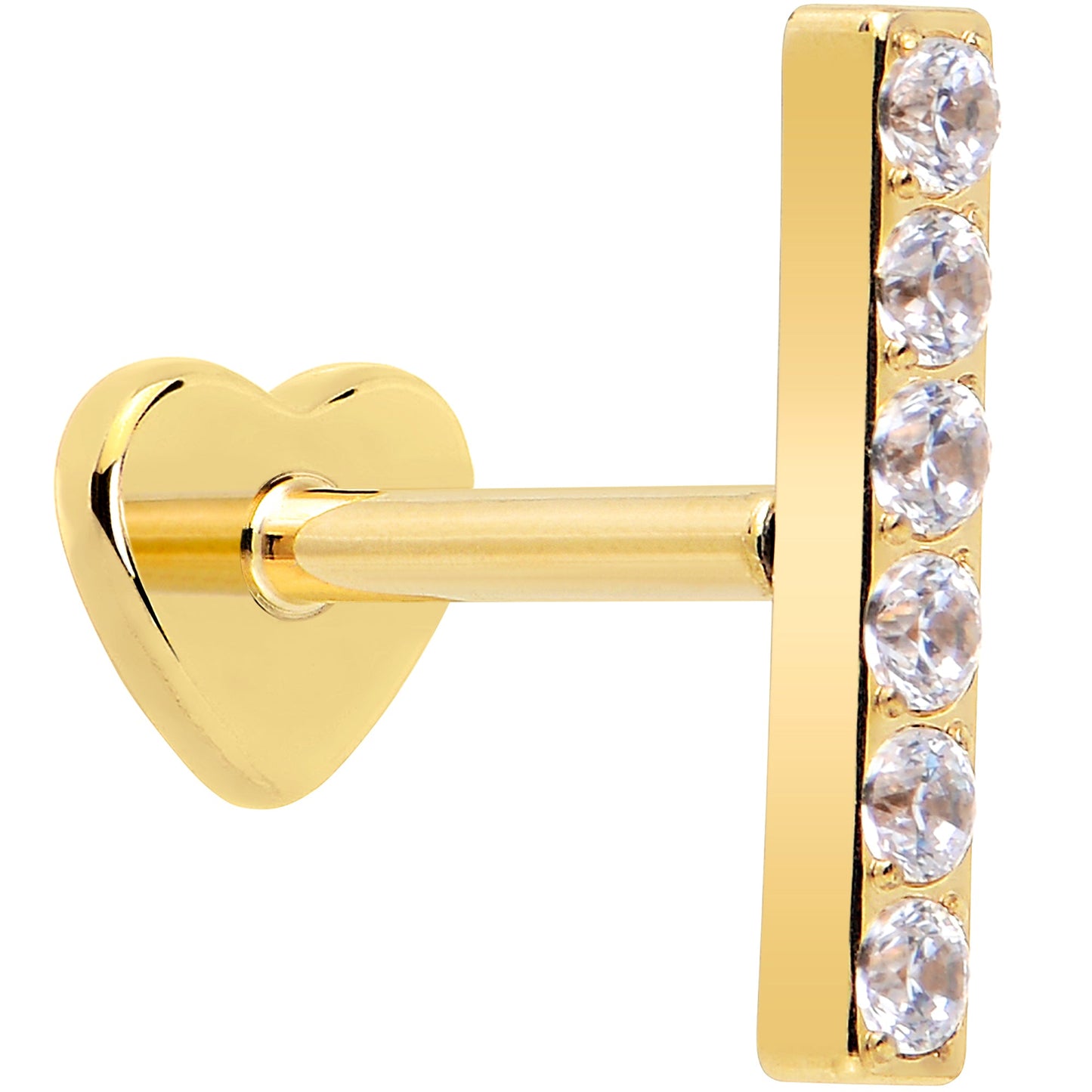 18G 1/4 Clear Gem Gold Plated Implant Grade Titanium Threadless Bar Flatback Stud