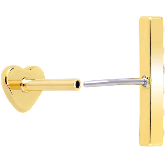18G 1/4 Clear Gem Gold Plated Implant Grade Titanium Threadless Bar Flatback Stud