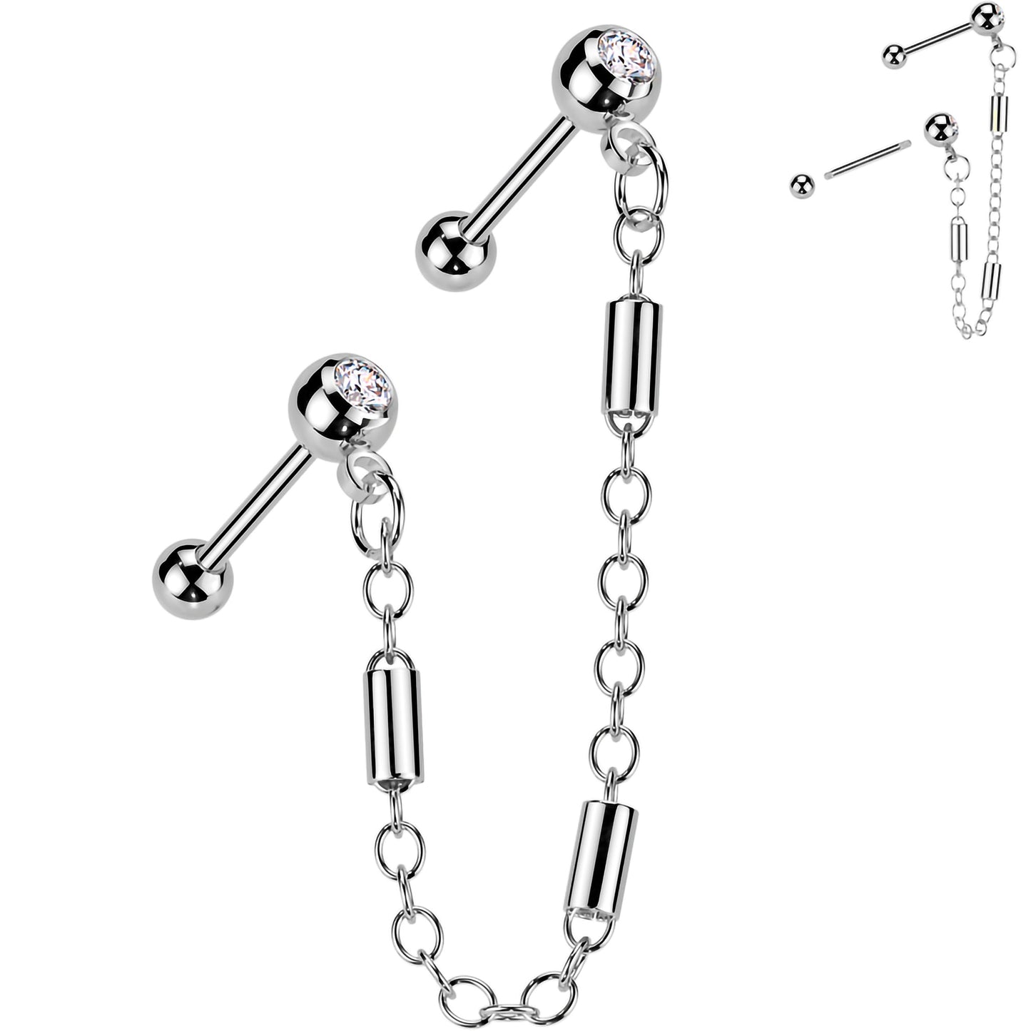 18G 5/16 CZ Gem Cartilage Chain Earring Double Piercing