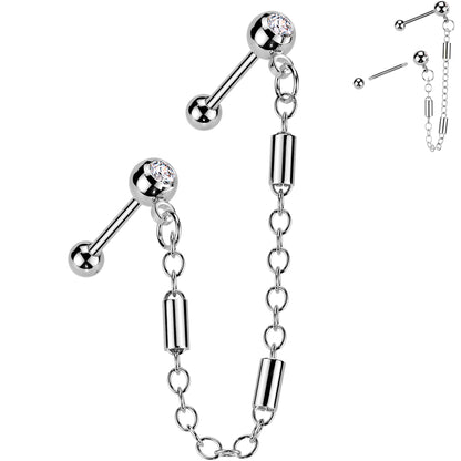 18G 5/16 CZ Gem Cartilage Chain Earring Double Piercing