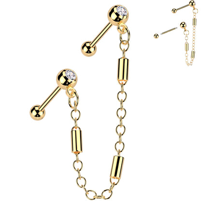 18G 5/16 CZ Gem Cartilage Chain Earring Double Piercing