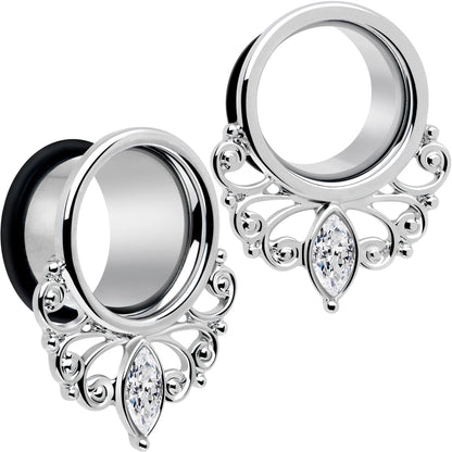 Clear Gem Drop Filigree Single Flare Tunnel Plug Set 6mm to 16mm