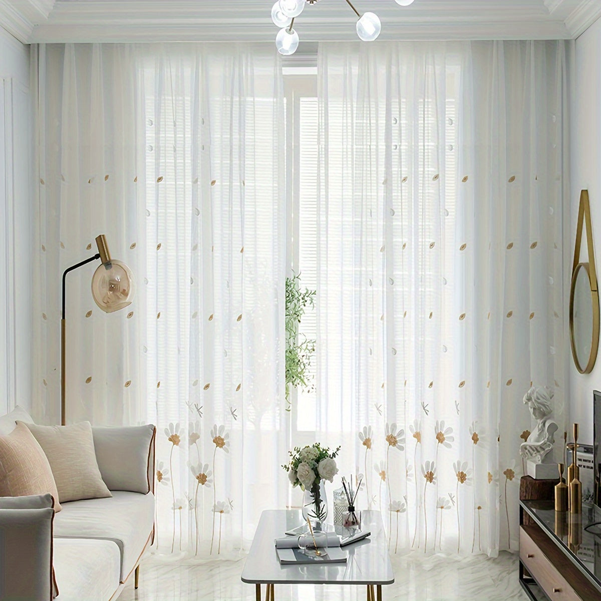 Elegant Floral Embroidered Tulle Curtain for Home Decor