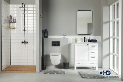 Paloma 30" White Bathroom Vanity with Quartz Top & Black Hardware