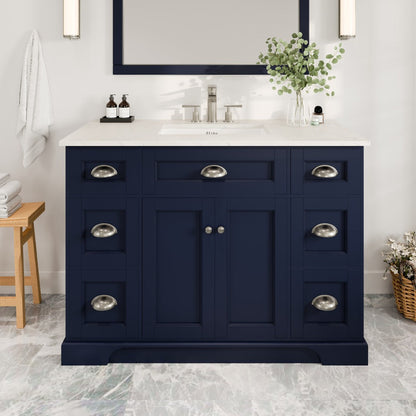 Eviva Epic Bath Vanity with Carrara Quartz Top and Undermount Porcelain Sinks (48"-100")