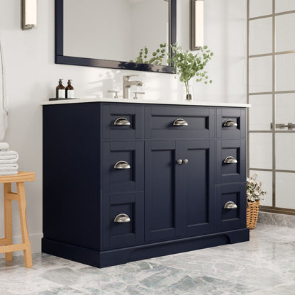 Eviva Epic Bath Vanity with Carrara Quartz Top and Undermount Porcelain Sinks (48"-100")