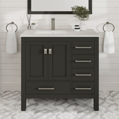 Eviva London Bath Vanity with Carrara Quartz Top and Undermount Porcelain Sink (20"-60")