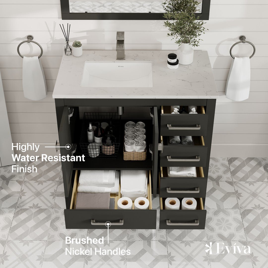 Eviva London Bath Vanity with Carrara Quartz Top and Undermount Porcelain Sink (20"-60")