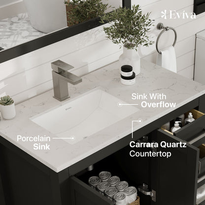 Eviva London Bath Vanity with Carrara Quartz Top and Undermount Porcelain Sink (20"-60")