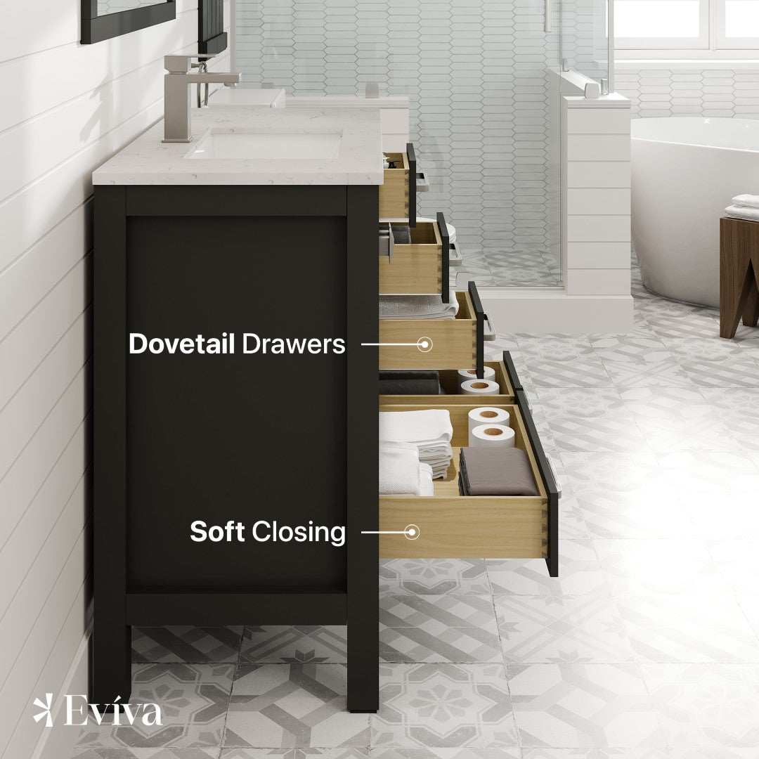 Eviva London Bath Vanity with Carrara Quartz Top and Undermount Porcelain Sink (20"-60")