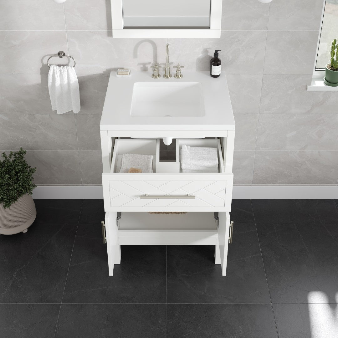 Eviva Cambridge 24 in. Gray Single Sink Bath Vanity with Quartz Top and Undermount Porcelain Sink (24"-60")