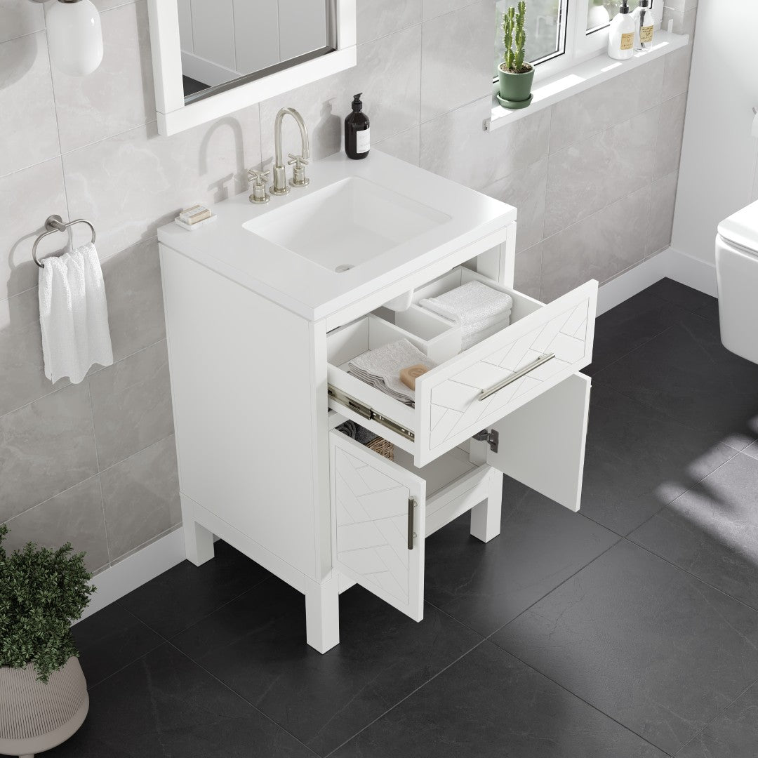 Eviva Cambridge 24 in. Gray Single Sink Bath Vanity with Quartz Top and Undermount Porcelain Sink (24"-60")