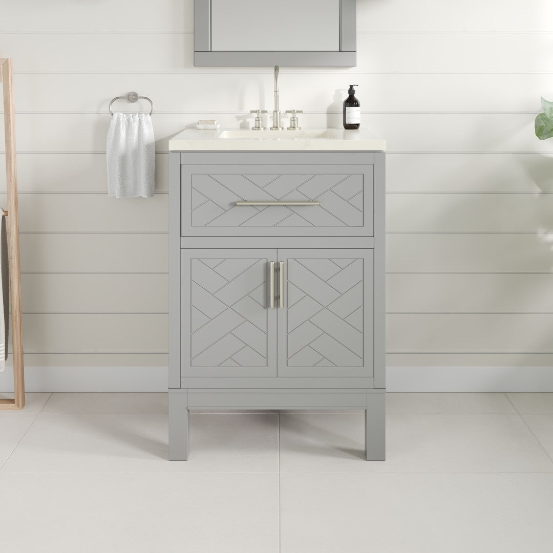 Eviva Cambridge 24 in. Gray Single Sink Bath Vanity with Quartz Top and Undermount Porcelain Sink (24"-60")