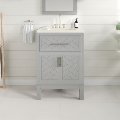 Eviva Cambridge 24 in. Gray Single Sink Bath Vanity with Quartz Top and Undermount Porcelain Sink (24"-60")