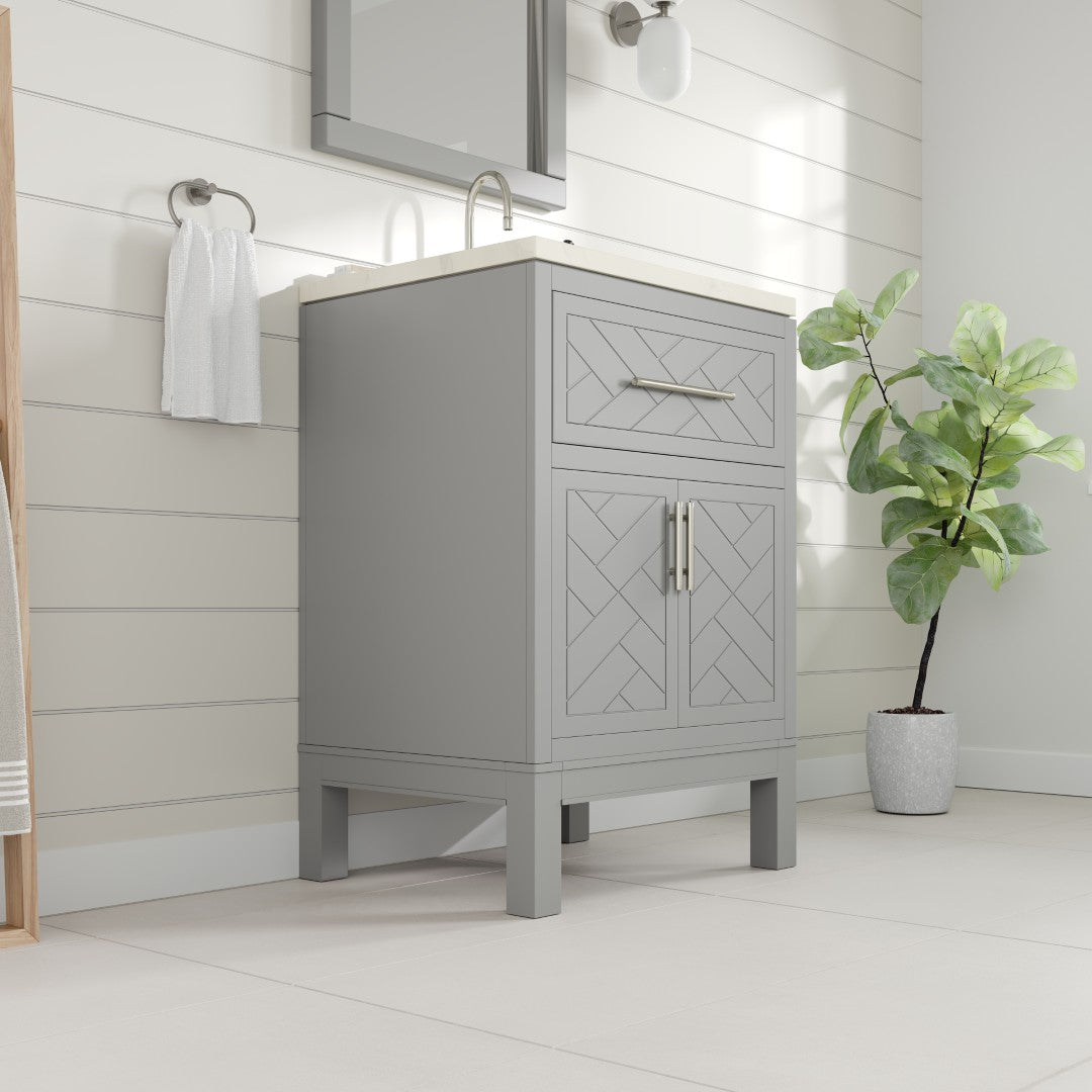 Eviva Cambridge 24 in. Gray Single Sink Bath Vanity with Quartz Top and Undermount Porcelain Sink (24"-60")