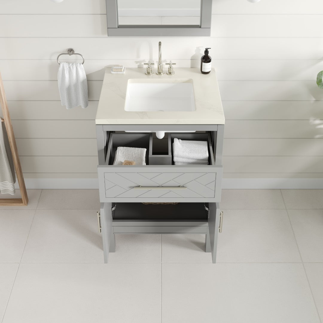 Eviva Cambridge 24 in. Gray Single Sink Bath Vanity with Quartz Top and Undermount Porcelain Sink (24"-60")