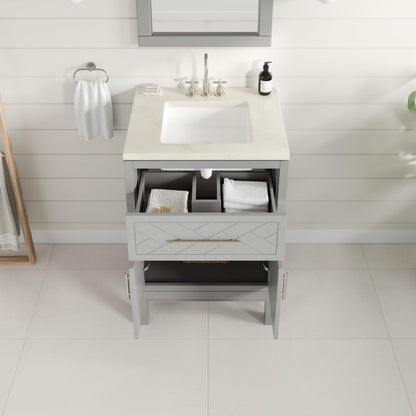 Eviva Cambridge 24 in. Gray Single Sink Bath Vanity with Quartz Top and Undermount Porcelain Sink (24"-60")