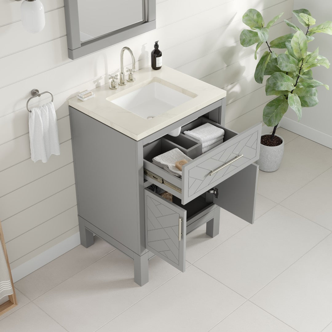 Eviva Cambridge 24 in. Gray Single Sink Bath Vanity with Quartz Top and Undermount Porcelain Sink (24"-60")