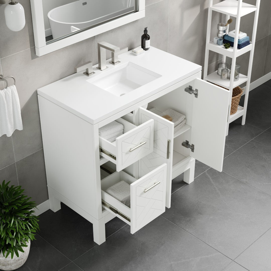 Eviva Cambridge 24 in. Gray Single Sink Bath Vanity with Quartz Top and Undermount Porcelain Sink (24"-60")