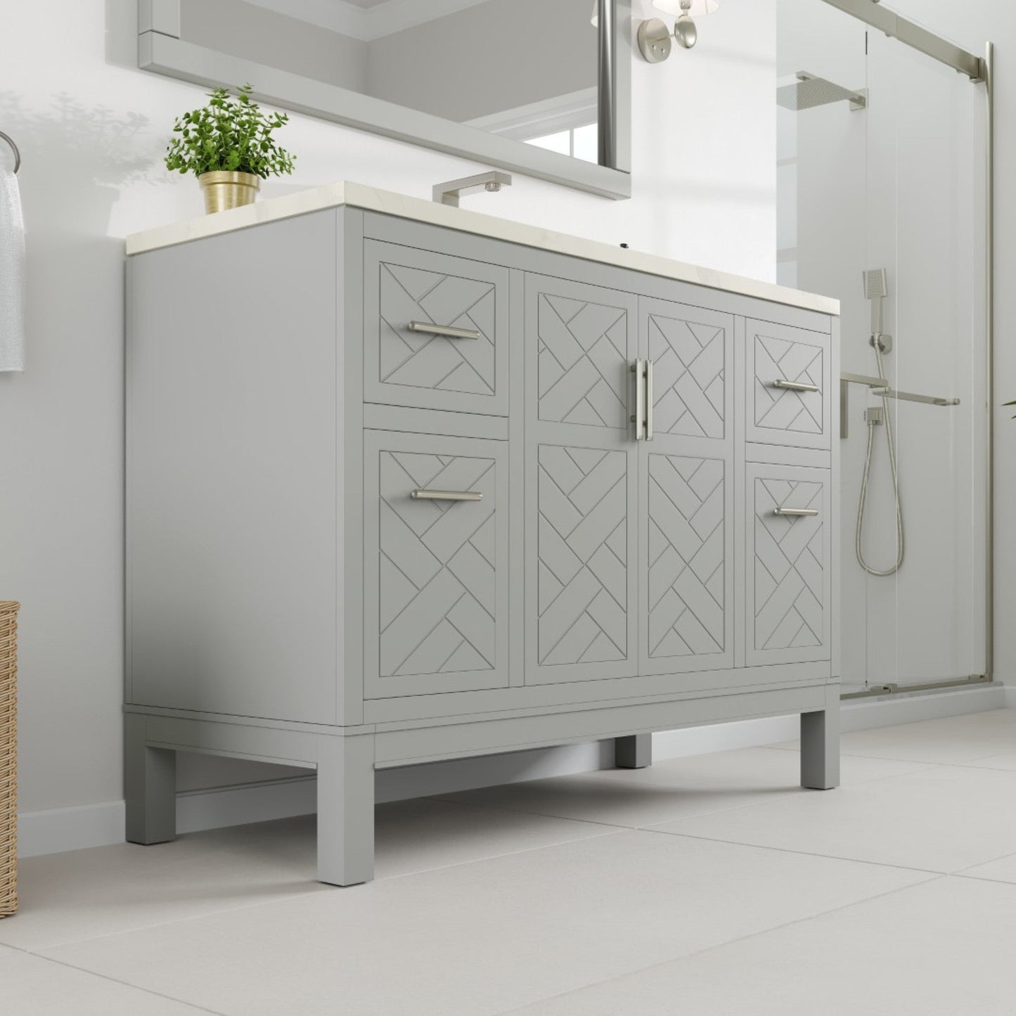 Eviva Cambridge 24 in. Gray Single Sink Bath Vanity with Quartz Top and Undermount Porcelain Sink (24"-60")