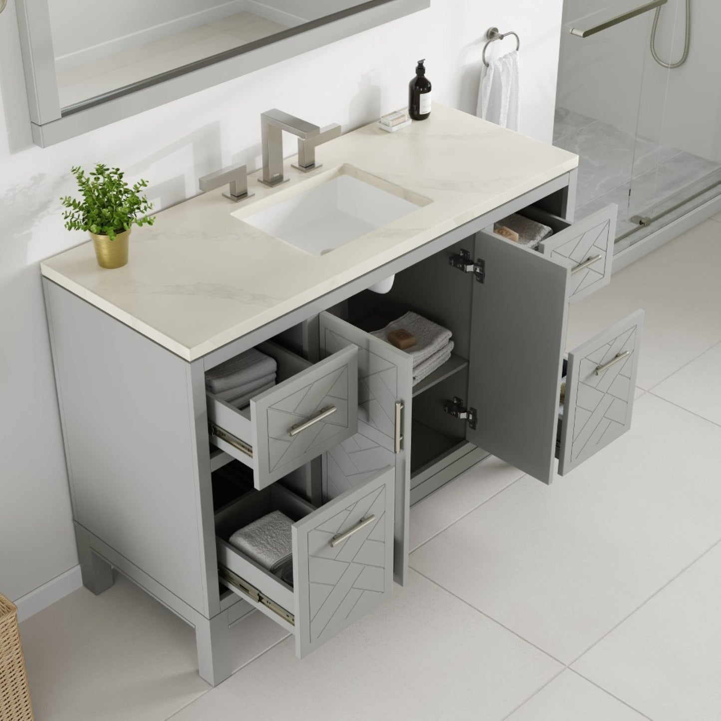Eviva Cambridge 24 in. Gray Single Sink Bath Vanity with Quartz Top and Undermount Porcelain Sink (24"-60")