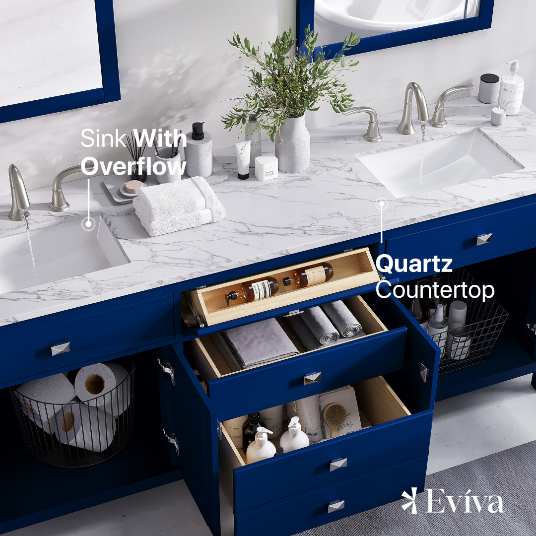 Eviva Artemis Bath Vanity with Engineered Stone Top & Undermount Porcelain Sink (42"-72")
