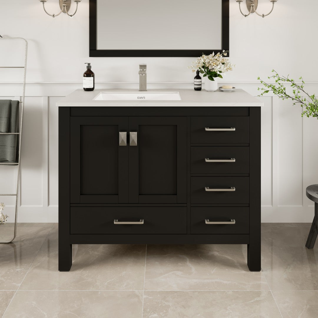 Eviva London Bath Vanity with Carrara Quartz Top and Undermount Porcelain Sink (20"-60")