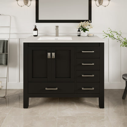 Eviva London Bath Vanity with Carrara Quartz Top and Undermount Porcelain Sink (20"-60")
