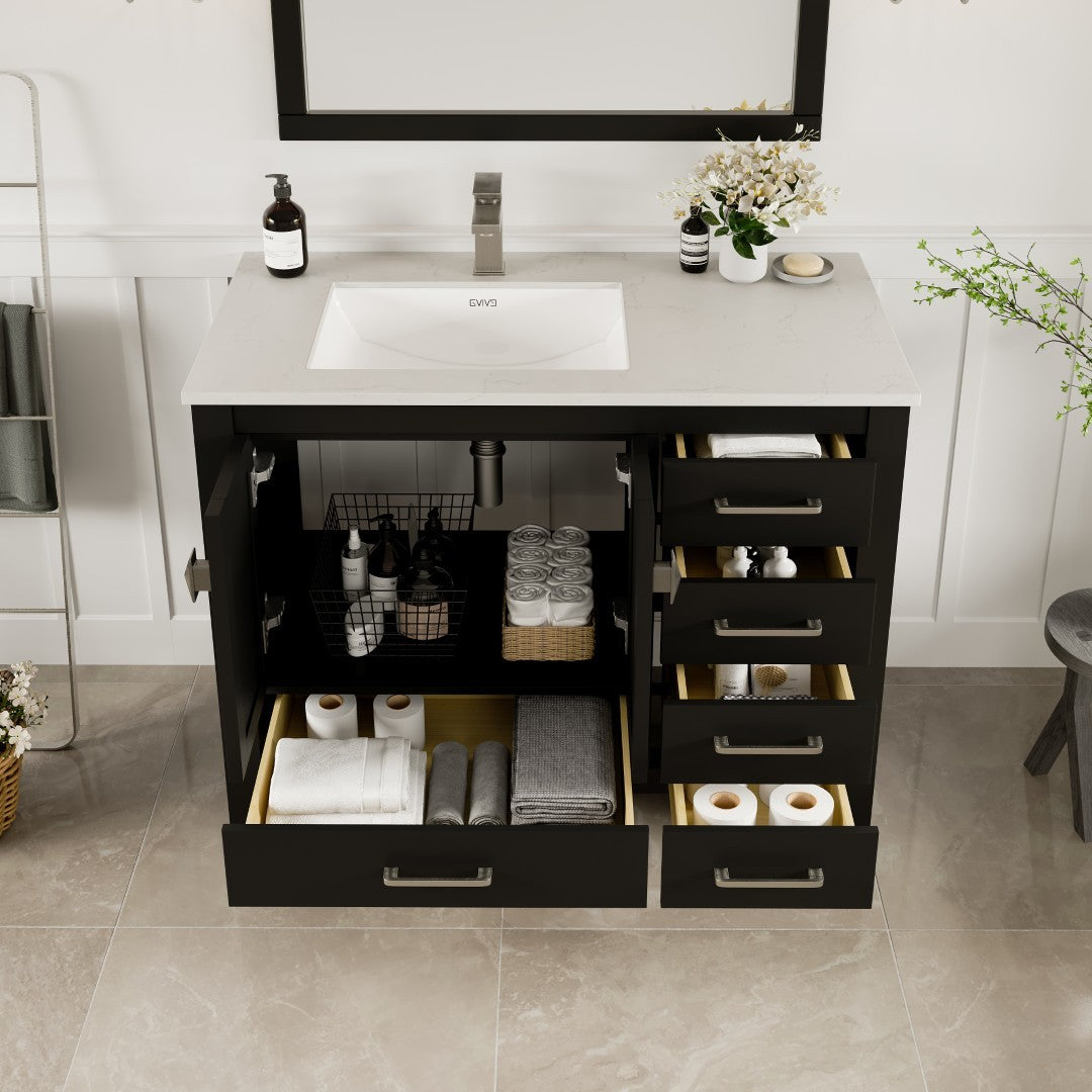 Eviva London Bath Vanity with Carrara Quartz Top and Undermount Porcelain Sink (20"-60")