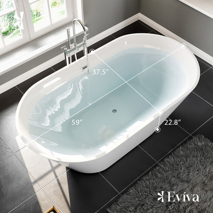 Eviva Aries 59" Glossy White Acrylic Freestanding Bathtub