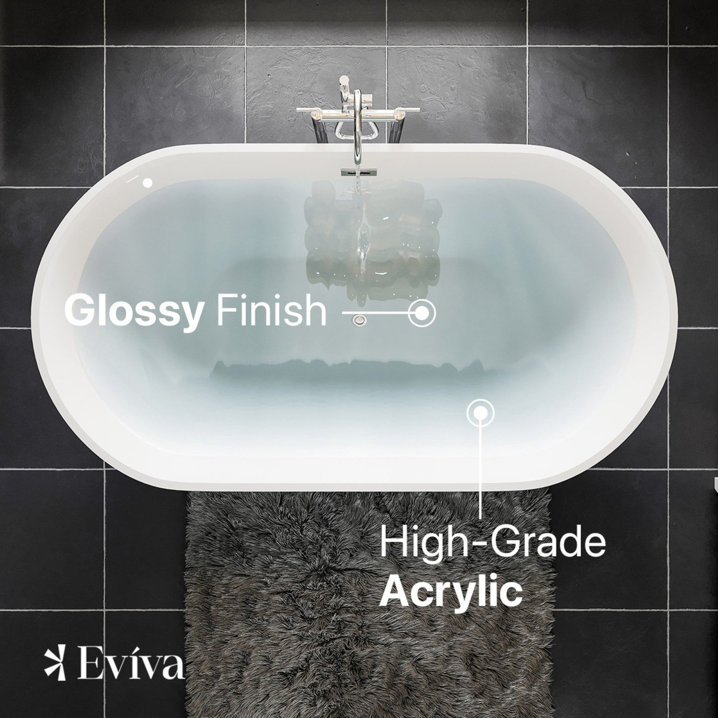 Eviva Aries 59" Glossy White Acrylic Freestanding Bathtub